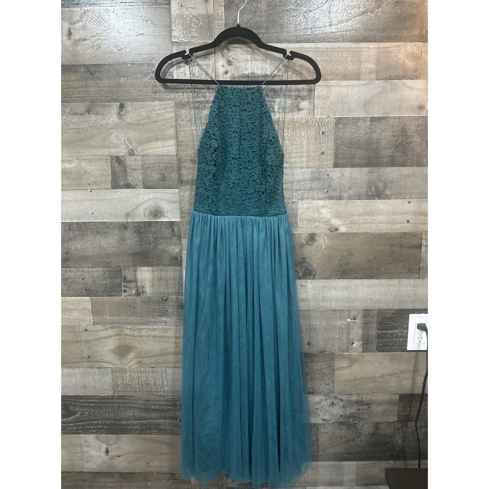 ASOS Women's‎ Teal Lace Halter Maxi Dress Open Back Tulle Formal Prom Size 4